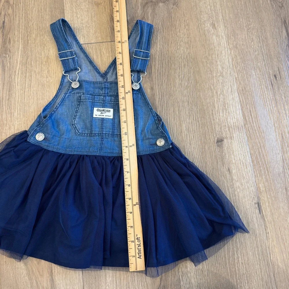 OshKosh Bgosh Toddler Girls Blue Denim Tulle Jumper Dress 2T Overall Skirt EUC